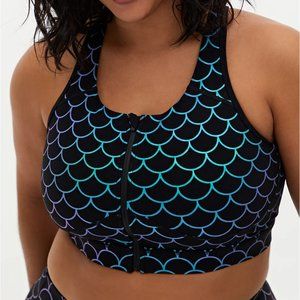 NWT 00 Torrid black mermaid zip-front sports bra